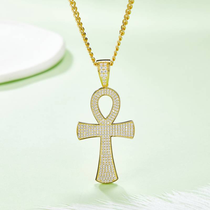 Fashion豪镶十字架NecklaceS925银PendantMoissanite厘石D级